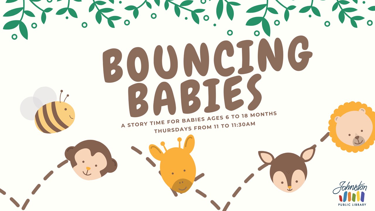 Event flier for Bouncing Babies. Animals on White Background