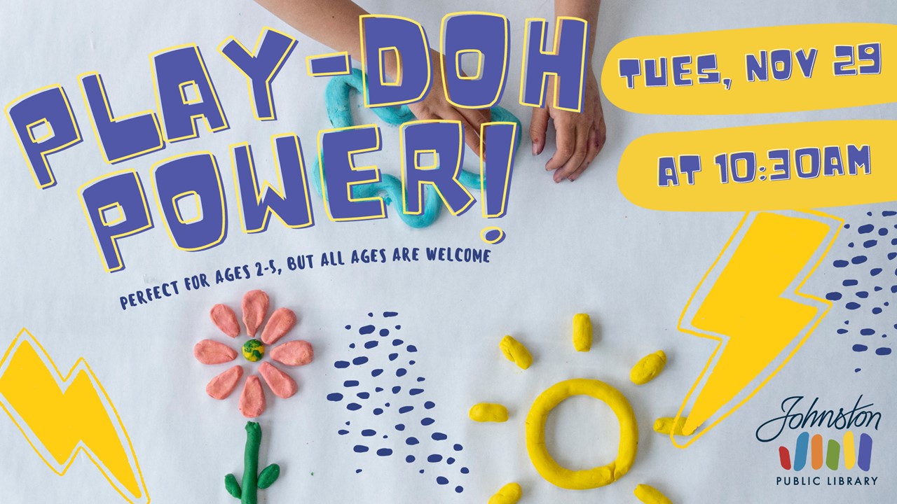 Event flier for Play-Doh Power. Play-doh creations on white background. 