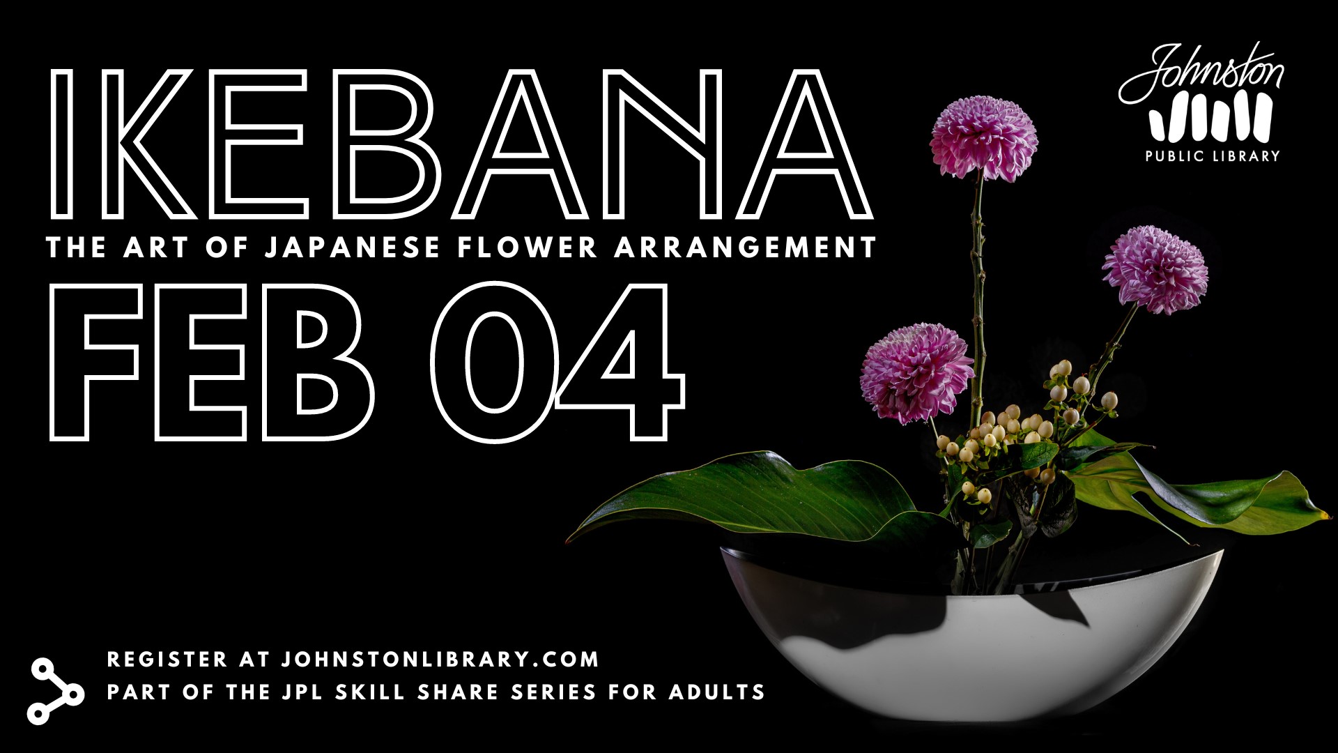White Vase with Purple Flowers - Ikebana